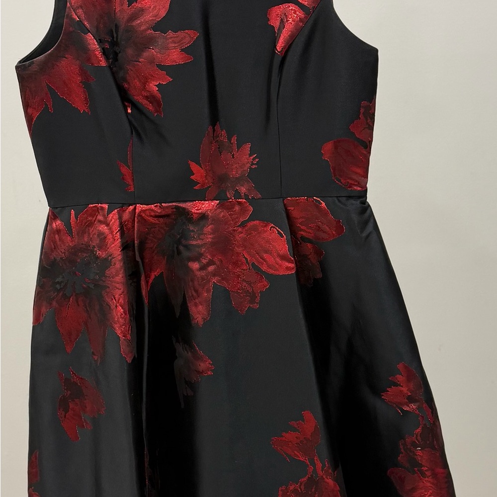 Calvin Klein High Low Dress in Black and Red Floral